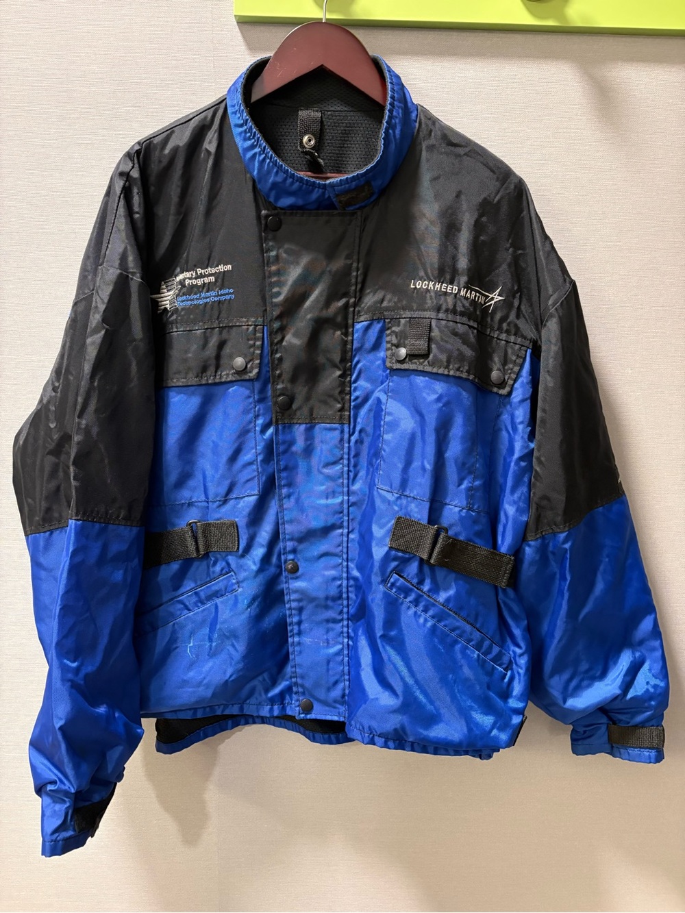 Vintage Lockheed Martin Double Zipper Velcro Black Blue Fluorescent strip Coat